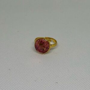 Handmade Gold Ring with Pink Bubbles and a Mermaid